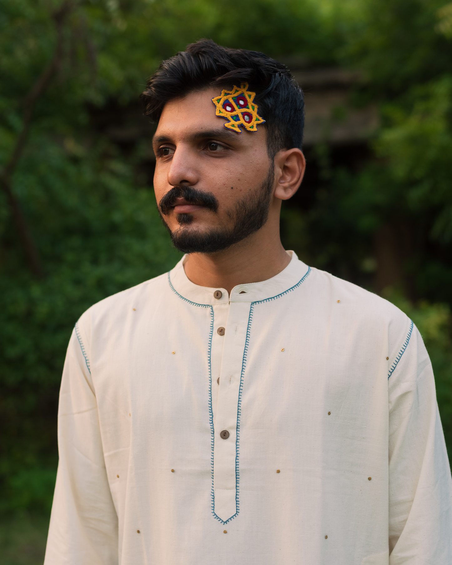 chand kurta in blue thread work