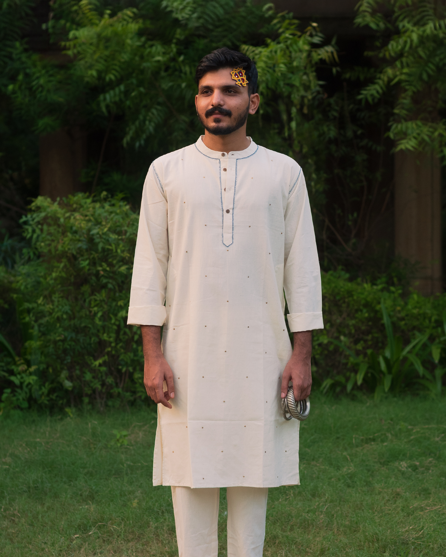 chand kurta in blue thread work
