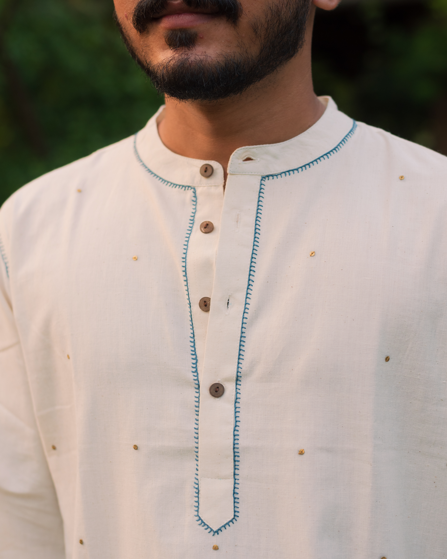 chand kurta in blue thread work