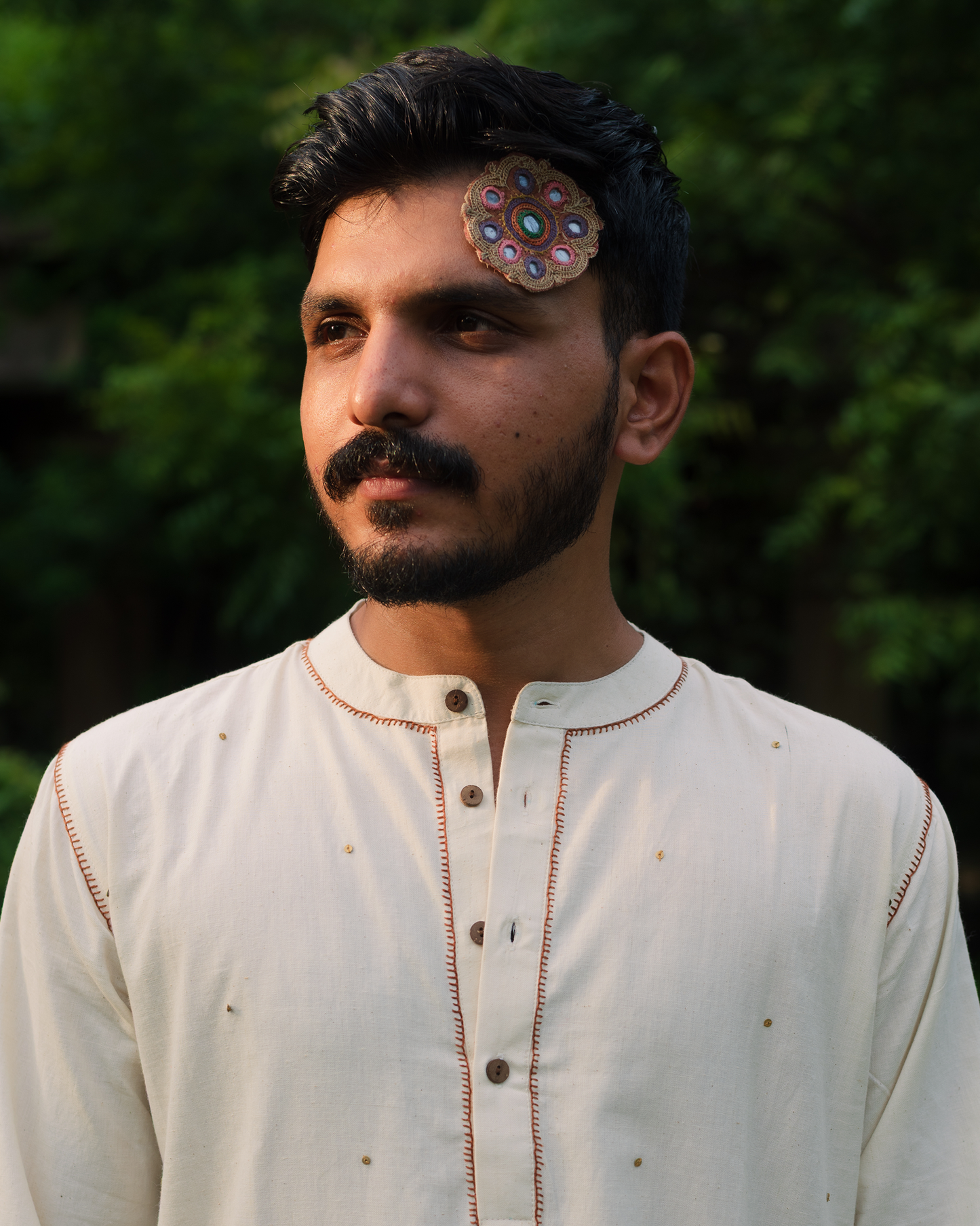 chand kurta in brown thread work