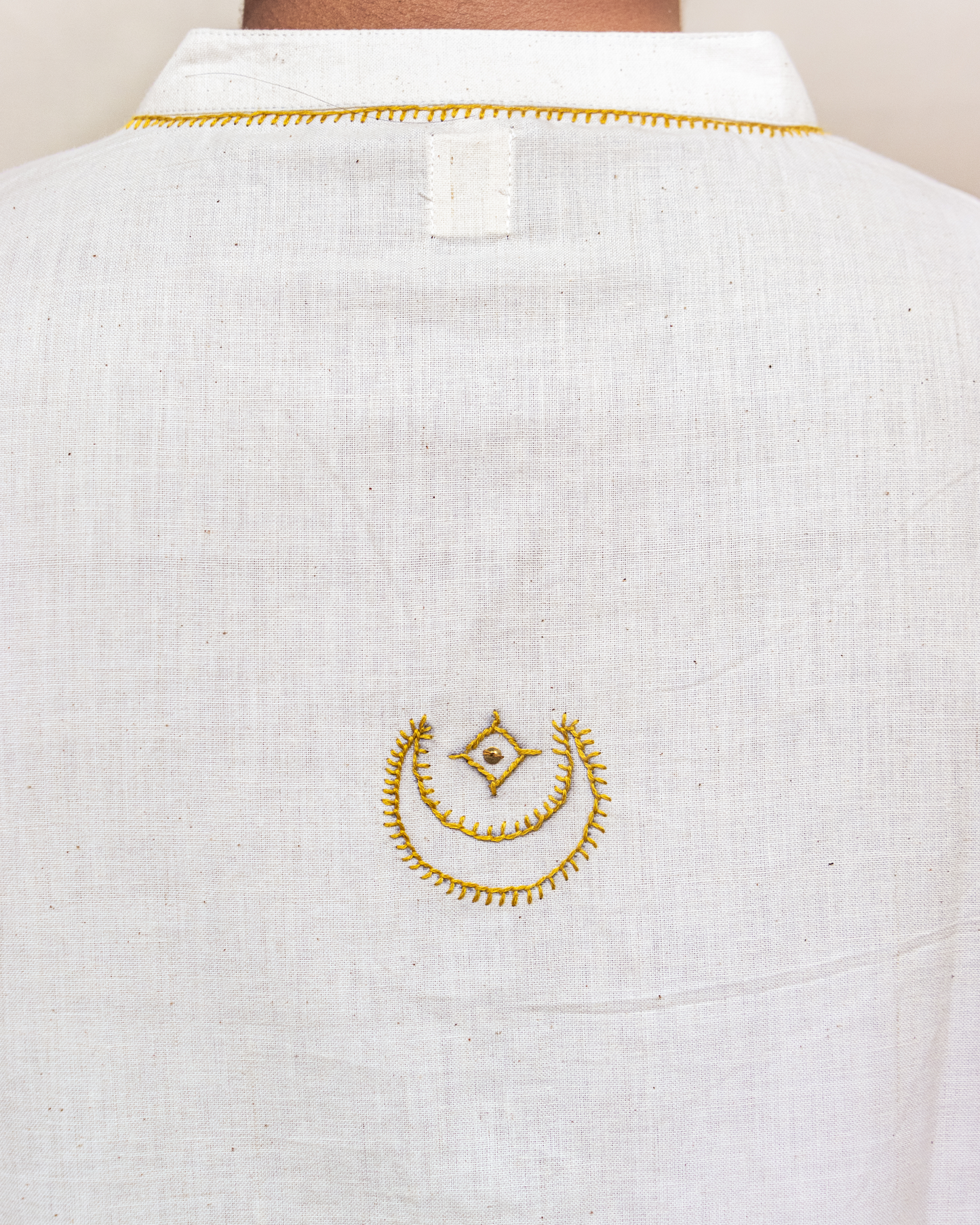 chand kurta in mustered yellow thread work